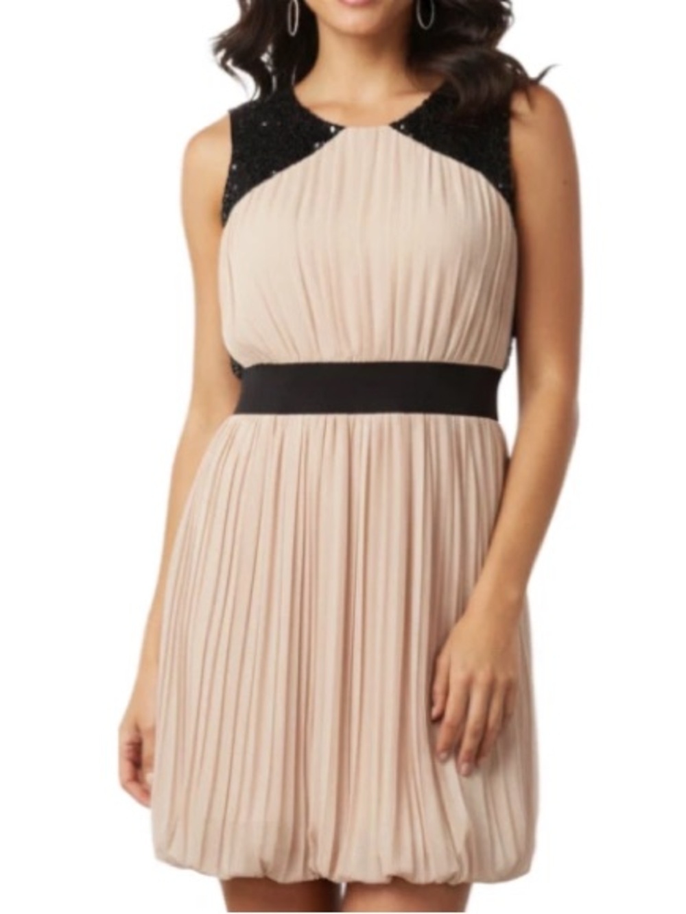 Robert Rodriguez Beaded Lace Pleated Cocktail Dress Size 6 Black Blush